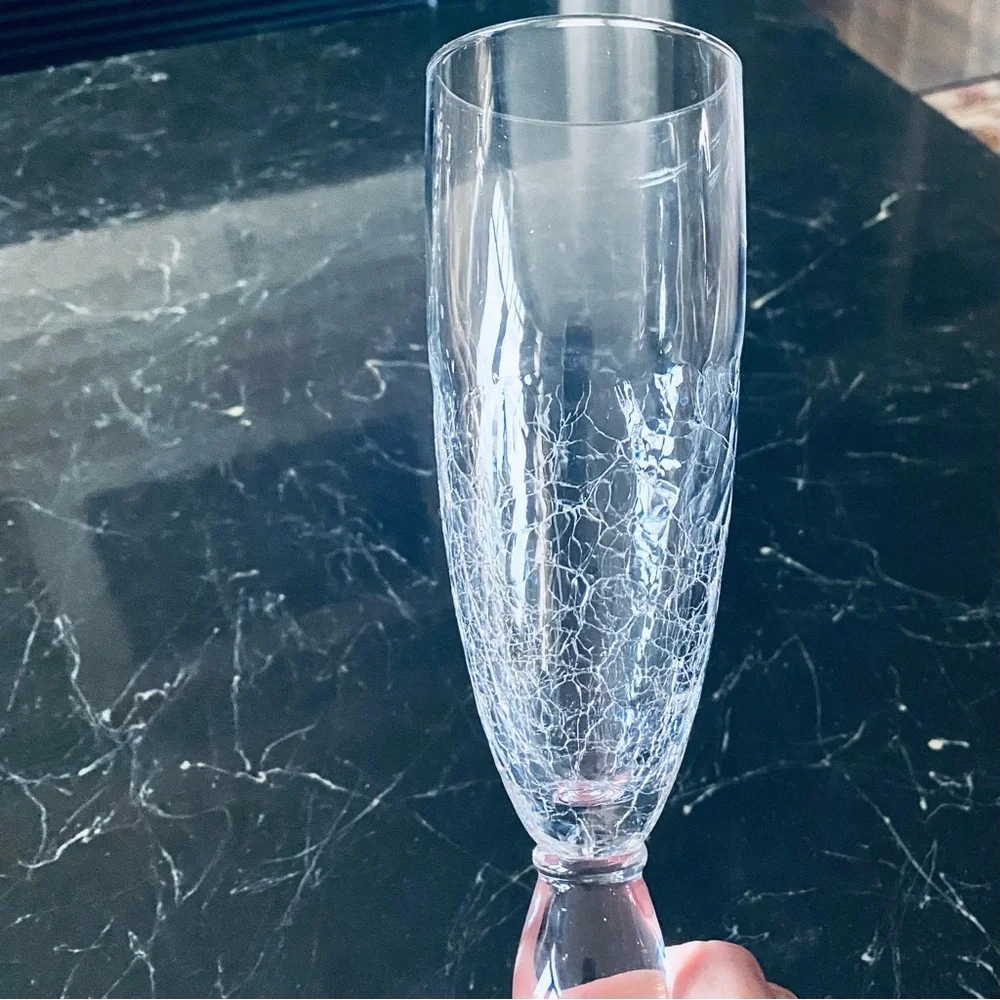 Pier 1 Clear Crackle Glass Flutes / Specialty Drink Glass Set